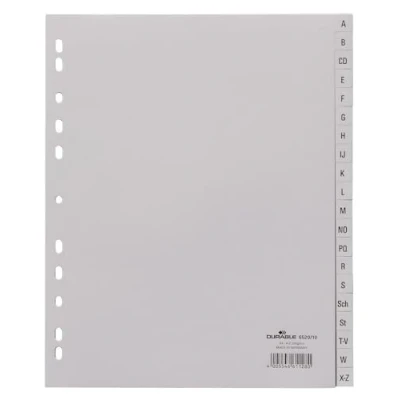 Abbildung von Durable Register mit geprägten Taben A Z, 20 teilig, Universallochung, überbreit, Stück, grau, 652010