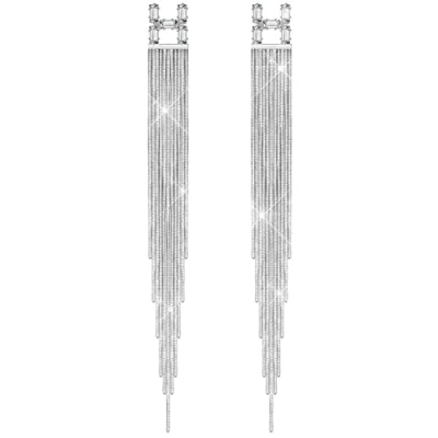 Abbildung von KristLand Retro 925 Sterling Silber Ohrringe Quaste Lange baumelnde Ohrstecker mit Weißgold überzogen Hochzeit Brautschmuck Damen Schmuck