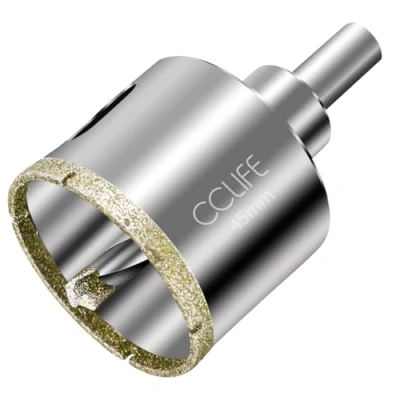 Abbildung von CCLIFE Diamantbohrer, 45mm Diamant Lochsäge mit Zentrierbohrer, 45# Kohlenstoffstahl, Glasbohrer Beschichtung für Keramik, Granit, Glas