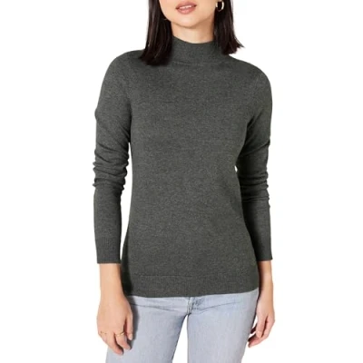 Abbildung von Amazon Essentials Damen Leichter Pullover mit Stehkragen (in Übergröße erhältlich), Dunkelgrau Meliert, M