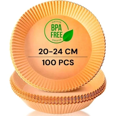 Abbildung von edihome, Backpapier für Heißluftfritteuse, fur Air Fryer, 100 Stück, 20 24 cm, BPA Free, Zubehör Heissluftfritteuse, Einweg, Backofen, 5 bis 8 Liter (Rund, cm), Brown