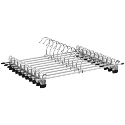 Abbildung von ‎SONGMICS Hosenbügel aus Metall, 10er Set, Kleiderbügel mit Klammern, 40 cm lang, rutschfest, für Hosen, Röcke und Socken, Rockbügel, gut belastbar, metallisches Silber tintenschwarz CRI006E10