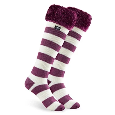 Abbildung von CityComfort Kuschelsocken Damen, Dicke Socken Rutschfeste Haussocken Kniehohe Strümpfe Damen (Burgunderrot/Weiße)