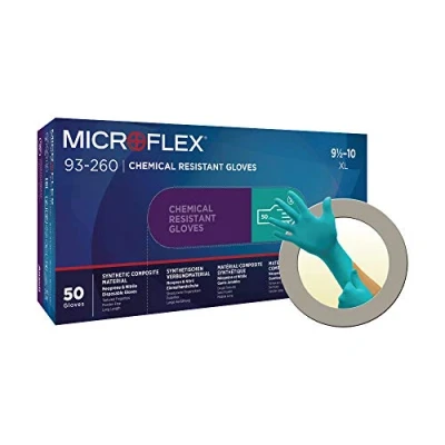 Abbildung von Ansell Microflex 93 260 Einmalhandschuh für Chemikalienschutz, Patentierte Formulierung, Herausragenden Schutz, Anatomische Passform, Verlängerte Stulpe, Grün, Größe 2XL (50 Handschuhe)