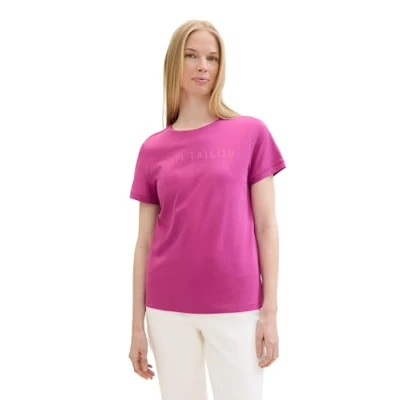 Abbildung von TOM TAILOR Damen Basic T Shirt mit Logo Print, lush orchid, XXXL