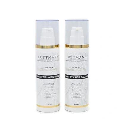 Abbildung von LUTTMANN® Synthetik Hair Kunsthaar Pflege Perücken Shampoo &amp; Balsam Pflegeset je 200 ml schonende Reinigung für synthetische Haare speziell Haarteile