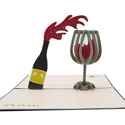 Abbildung von Smiling Art Pop Up 3D Karten, Glückwunschkarten inklusive Umschlag und Schutzhülle, handgearbeitet, handgefertigt, Geschenkkarte für Gutschein, Einladungskarte, Geburtstagkarte (Wein)