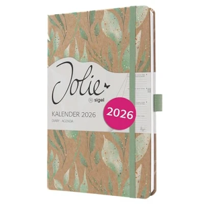 Abbildung von SIGEL J6803 Wochenkalender 2026 A5, gold, Hardcover aus Kraftpapier, Gummiband, Stiftschlaufe, 174 Seiten, vegan, Buchkalender, Terminplaner Kalenderbuch Jolie