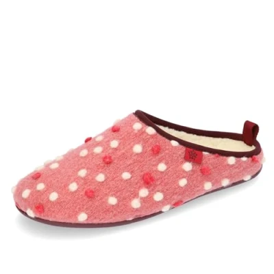Abbildung von Andrés Machado Hausschuhe für Damen Winter Dynamic Unisex Slipper Wolle und Filz rutschfeste Gummisohle herausnehmbares Fußbett Pink gepunktet EU 38
