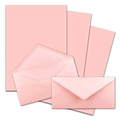 Abbildung von 25x Briefpapier Set DIN A4 mit Lang Briefumschlägen, Nassklebung Rosa mattes Schreibpapier Kuverts FarbenFroh by GUSTAV NEUSER