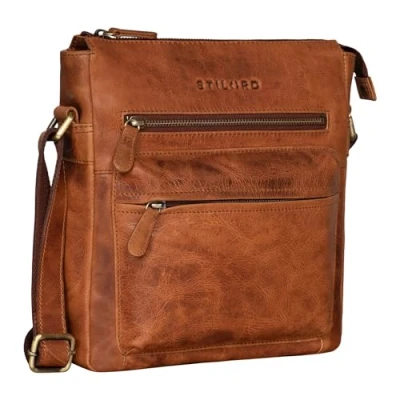 Abbildung von STILORD &#039;Mae&#039; Umhängetasche Damen Leder Handtasche Frauen Abendtasche Freizeittasche Ledertasche für DIN A5 und 9.7&#039; iPad Vintage Leder, Farbe:kara cognac