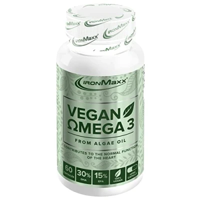 Abbildung von IronMaxx Vegan Omega 3 60 Kapseln HPMC Steckkapseln aus hochwertigen Algen Pro Tagesdosis 216mg EPA &amp; 432mg DHA