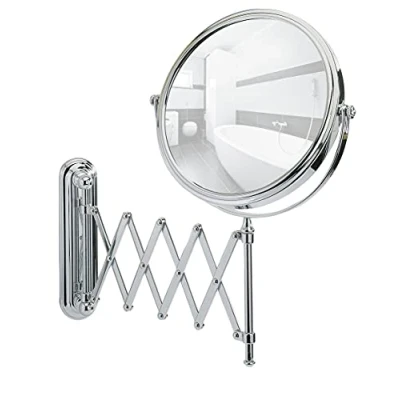Abbildung von WENKO Kosmetikspiegel Deluxe, Spiegel mit 100% Spiegelfläche und 5 Fach Vergrößerung, (B/H): Ø 19 cm, stufenlos ausziehbar, schwenkbar &amp; höhenverstellbar, ca. 48 cm Armlänge, 23 x 38 50 Chrom
