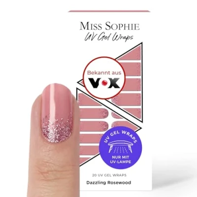 Abbildung von Original Miss Sophie UV Gel Nagelfolien I 20 ultra dünne Nagellack Streifen Dazzling Rosewood Hält auf Natur sowie lackierten, Acryl , &amp; Shellac Nägeln