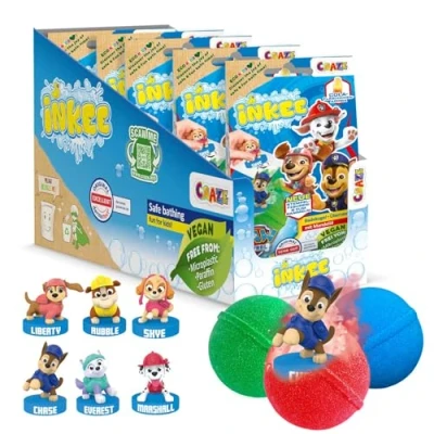 Abbildung von INKEE SURPRISE Paw PATROL, Badebomben Kinder mit Überraschung, Patrol Spielzeug für die Badewanne, Cola Gummi Duft und Schaum Effekt, 5 Stück
