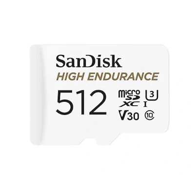 Abbildung von SanDisk High Endurance microSDXC Speicherkarte 512 GB + Adapter (Für Dash Cams und Private Überwachungskameras, 100 MB/s Lesen, V30 für Full HD 4K Videos)