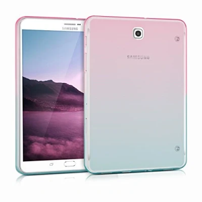 Abbildung von kwmobile Schutzhülle kompatibel mit Samsung Galaxy Tab S2 8.0 Hülle Silikon Tablet Cover Case Zwei Farben Pink Blau Transparent