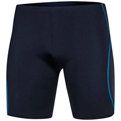 Abbildung von Aqua Speed Trainings Badehose Herren + gratis eBook sportliche Schwimmhose eng Swimwear Men Wassersport Jammer blau Blake, Gr. L, Navy Blue