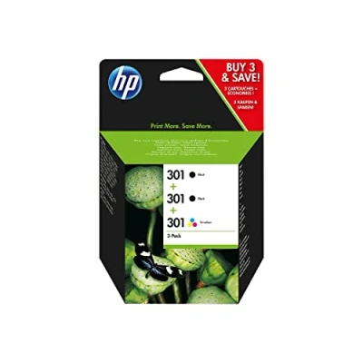 Abbildung von HP 301 (E5Y87EE) Multipack Original Druckerpatronen 2x Schwarz, 1xFarbe für DeskJet 10xx, 15xx, 20xx, 25xx, 30xx, ENVY 45xx, 55xx, OfficeJet 26xx, 46xx