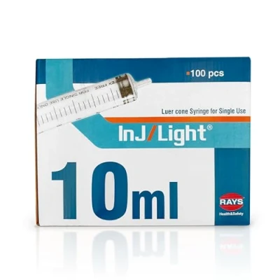 Abbildung von Rays Einwegspritzen 10 ml, dreiteiliger Körper mit zentrischem Luer Lock ohne Inj/Light Nadel ml Spritze 100 Stück, steril, latexfrei, ideal für Infusionen