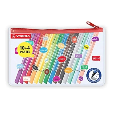 Abbildung von Mäppchen mit Filzschreibern STABILO pointMax Stifte im 14 Farben inkl. 4 Pastelfarben