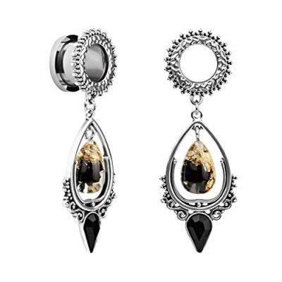 Abbildung von KUBOOZ 1 Paar Wassertropfen Vintage Anhänger Edelstahl Ohrstöpsel Tunnel Messgeräte Keil Piercings 6mm to 30mm