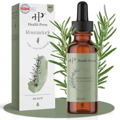 Abbildung von Health Press® Rosmarinöl 60ml Haar &amp; Hautpflege Rosmarin Öl für Haarwachstum Haare Kopfhaut Haaröl bei Haarausfall Rosemary Oil for Hair Growth Natürliche Pflege