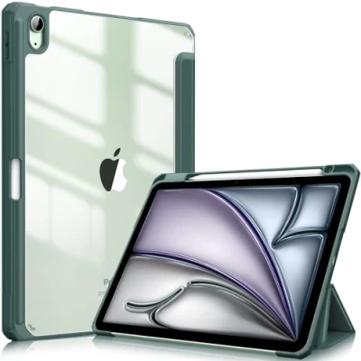 Abbildung von Fintie Hybrid Hülle für iPad Air 11 Zoll (M2) 2024, 5 2022, 4 2020 10.9 mit Stifthalter Stoßfeste Schutzhülle transparenter Hartschale auf der Rückseite, Dunkelgrün