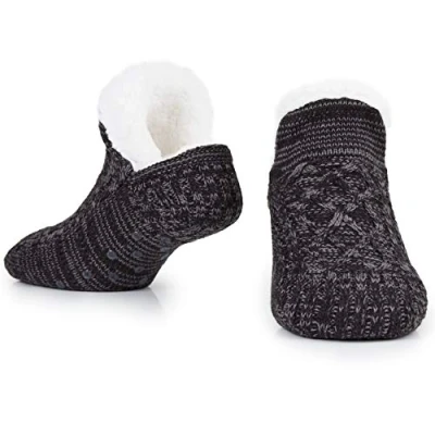 Abbildung von CityComfort Slipper Fluffy Socken für Frauen Männer Wärme Halten Socke Gestrickte Wolle Sherpa Fuzzy Bett Hausschuhe Größe 5 8 Rutschfeste (Schwarz)
