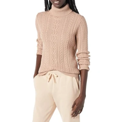 Abbildung von Amazon Essentials Damen Leichter Rollkragenpullover Mit Zopfmuster (Erhältlich In Übergröße), Taupe Meliert, M