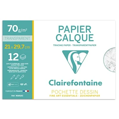 Abbildung von Clairefontaine 96852C Mappe Transparentpapier (DIN A4, 21 x 29,7 cm, 70/75 g, 12 Blatt, ideal für technische Zeichnen) transparent