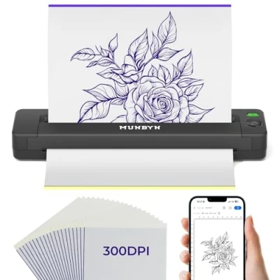 Abbildung von MUNBYN Tattoo Drucker 300 DPI Bluetooth, Stencil Printer, Haut Tattoodrucker Thermodrucker für Anfänger, Android iOS Mac Windows, ITP06, Schwarz
