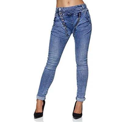 Abbildung von Elara Damen Jeans Boyfriend Baggy Knopfleiste Chunkyrayan C613MK Blau 46 (3XL)