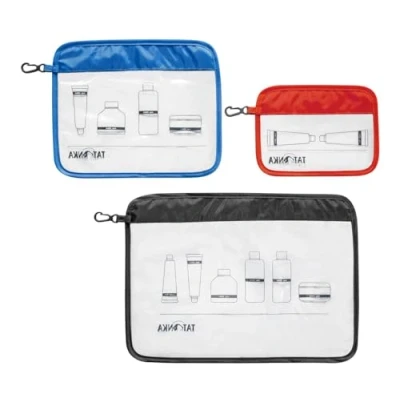 Abbildung von Tatonka Kulturbeutel Zip Flight Bag Set (3 Stück A4 / A5 A6) Transparente Beutel zur Mitnahme von Flüssigkeiten im Flugzeug Handgepäck (red/blue/black)