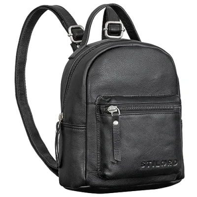 Abbildung von STILORD &#039;Tiny&#039; Mini Rucksack Damen Leder klein Cityrucksack Vintage Daypack Lederrucksack kleiner Damenrucksack Echtleder, Farbe:schwarz