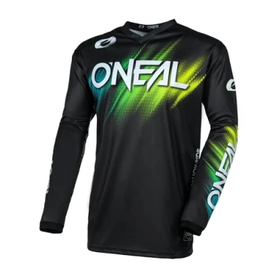 Abbildung von O&#039;NEAL Motocross Jersey Langarm MX Enduro Gepolsterter Ellbogenschutz, V Ausschnitt, atmungsaktiv Element Voltage V.24 Erwachsene Schwarz Grün Größe M