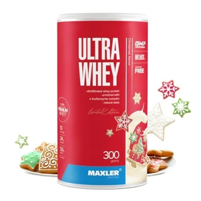 Abbildung von Maxler Ultra Whey Protein 24 g pro Portion Reines Pulver Molkenprotein Konzentrat, Isolat, Hydrolysat Mit BCAA Weihnachtskeks 300g