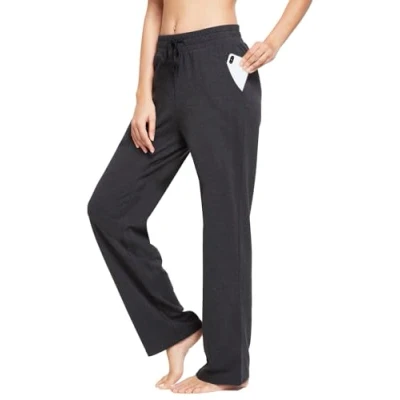 Abbildung von BALEAF Damen Thermo Jogginghose Baumwolle Yogahose mit Taschen Geradem Bein Hose Sweathose Freizeithose Holzkohle Grau XL