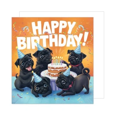Abbildung von Edition Seidel Premium quadratische Geburtstagskarte mit Umschlag. Glückwunschkarte Happy Birthday Billet Karte für Mann Frau Kind Hunde Partyhut Torte lustig Humor (GQ315 SW024)