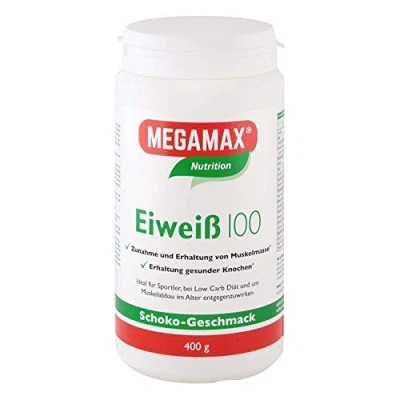 Abbildung von Megamax Eiweiss Schoko 400 g Molkenprotein + Milcheiweiß Für Muskelaufbau ,Diaet 2k ideal zum Backen hochwertiges Low Carb Eiweiß Shake aspartamfrei pulver mit Aminosäure