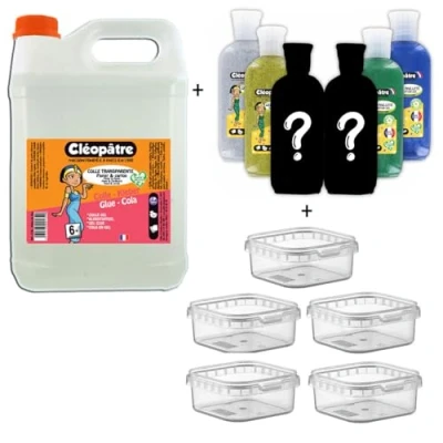 Abbildung von Cléopatre Set Transparenter Kleber 2kg + 6 Glittertuben 5 Aufbewahrungsboxen Kleber, Lösungsmittelfrei, Reinigung mit Wasser Ab Jahren