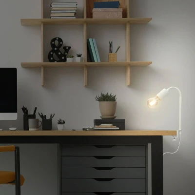 Abbildung von BRILONER Leuchten Klemmleuchte, Klemmlampe, 1x E27, max. 10 Watt, inkl. Kabelschalter, Flexarm, Metall, Weiß, 477mm, 2600 016