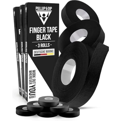 Abbildung von PULLUP &amp; DIP Fingertape extra stark, 9 Rollen (90m) Finger Tape, hautfreundliches Sporttape, Handtape für Kraftsport, Bjj, Handball Zubehör, Klettertape Finger, Torwart Training (Schwarz)