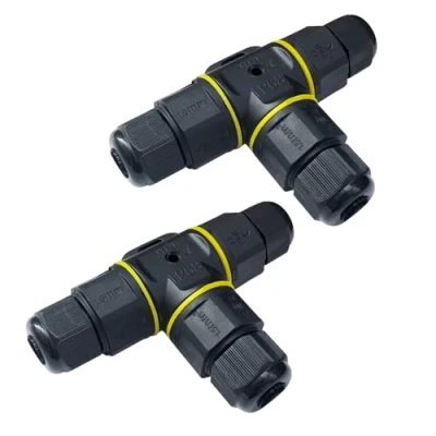 Abbildung von QitinDasen 2 Stück T Form 3 Polig Wasserdicht Außen Kabelverbinder, IP68 Abzweigdose für Kabeldurchmesser 5～9 mm (Schraube Typ)