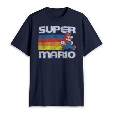 Abbildung von Nintendo Herren Super Mario Running Retro Stripe T Shirt, Marineblau, XXL