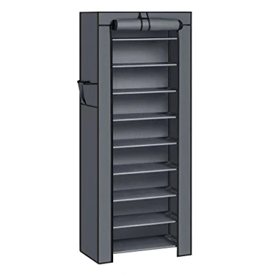 Abbildung von SONGMICS Schuhregal mit 10 Ebenen, 28 x 58 160 cm, Schuhschrank, Schuhaufbewahrung, staubdichtem Überzug, Schuh Organizer, für High Heels, Sportschuhe, Metallgestell, schwarz RXJ10H