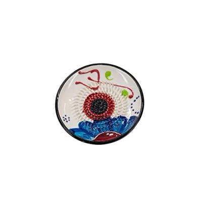 Abbildung von Kaladia Keramik Reibeteller/Keramikhobel ideal für Ingwer, Parmesan etc. in Weiß mit blauer Blüte Durchmesser: 12 cm handgemacht &amp; handbemalt Made Spain