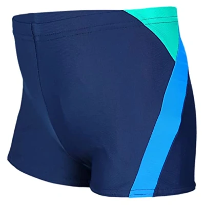 Abbildung von Aquarti Jungen Badehose Gestreift mit Motiven, Farbe: 020 Dunkelblau/Blau/Grün, Größe: 146