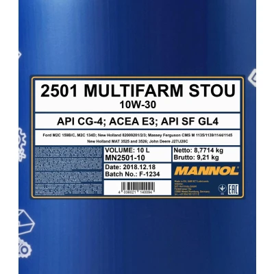 Abbildung von Mannol Multifarm STOU 10W 30 10l Motoröl MN2501 10 MERCEDES BENZ: E Class Saloon, C 190, SMART: City Coupe, Cabrio, Fortwo I Coupe