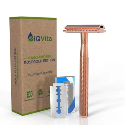 Abbildung von iQVita® Rasierhobel Rosegold inkl. 10 Rasierklingen Damen Safety Razor Eco Rasierer Metall Sicherheitsrasierer Umweltfreundlich &amp; Nachhaltig Zero Waste eBook